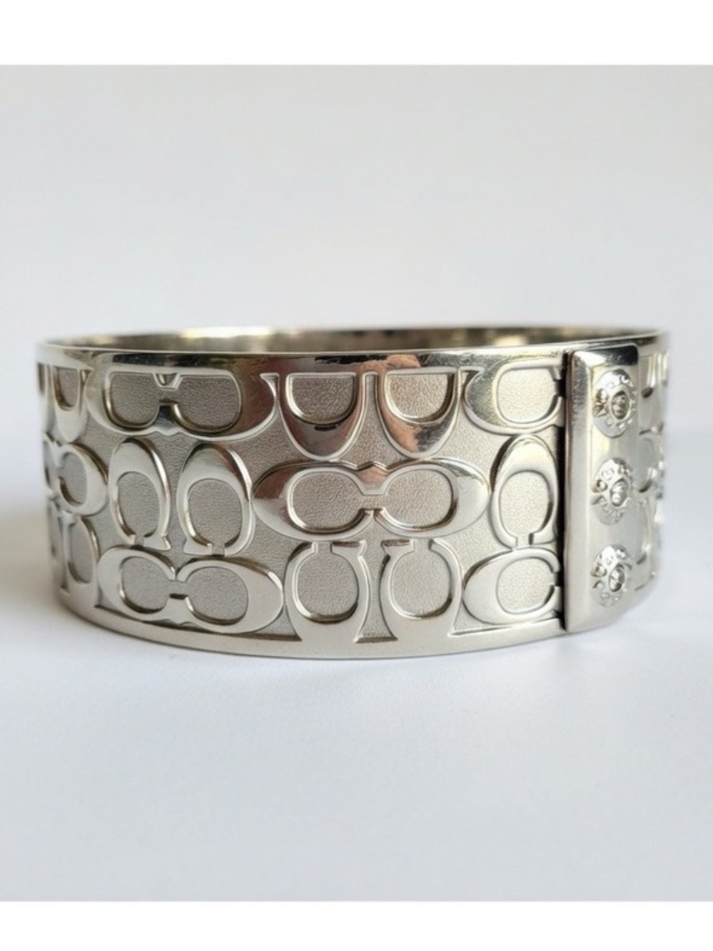 Coach Logo Wide Silver Signature Bracelet